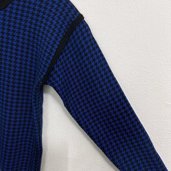 Morgan Taylor VTG 80s Houndstooth Sweater 100% Wool Size M Blue Black Mockneck - Picture 4 of 12